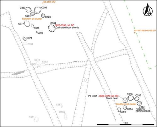 Plan of Neolithic pit clusters at Kilcoman 5, County Kerry by ACSU