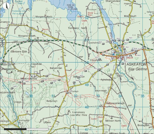 Illustration 7: Verified pillbox locations in the Askeaton Cluster with the Project boundary shown in red (Tailte Éireann mapping is reproduced under permit number CYAL50441807)