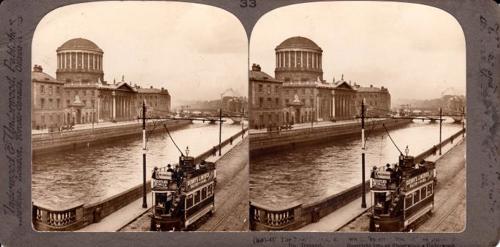 Stereo-card No. 33 produced by Underwood & Underwood Publishers showing Tram 94 of the Dublin United Tramways Company travelling towards the city centre on the Kingsbridge to Harcourt Street route in 1903 (Image: Frank Prendergast).